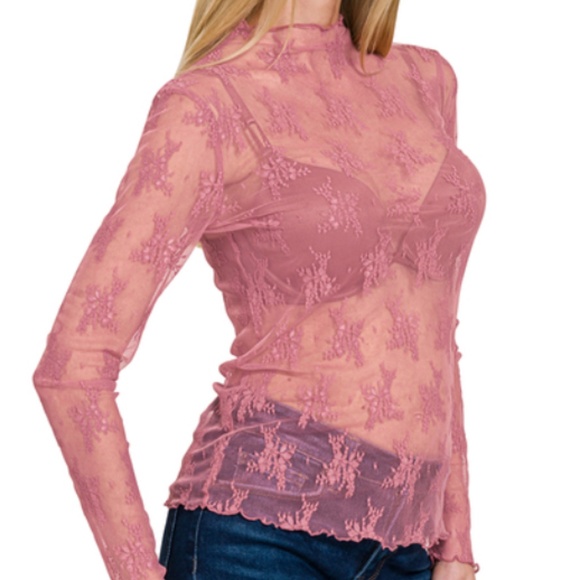 "The Andrea" Rose Lace Long Sleeve Top - Picture 1 of 1